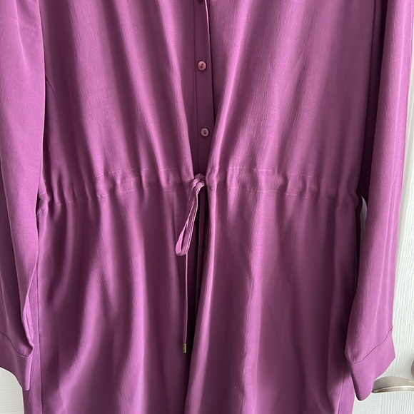 EILEEN FISHER Long-sleeve Crepe Drawstring Shirt Dress Tencel Purple - Picture 7 of 8